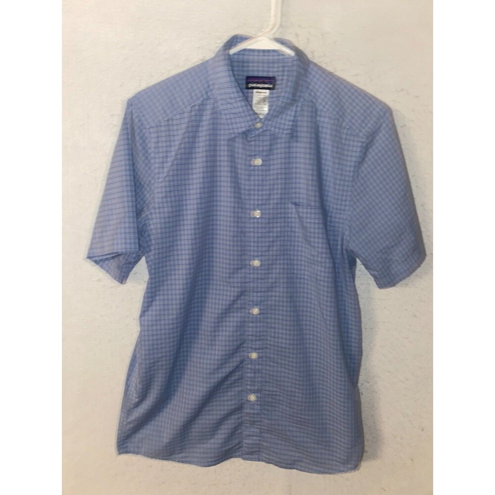 Patagonia Mens Short Sleeve Button Up Shirt Blue Plaid Multi Color Size Small